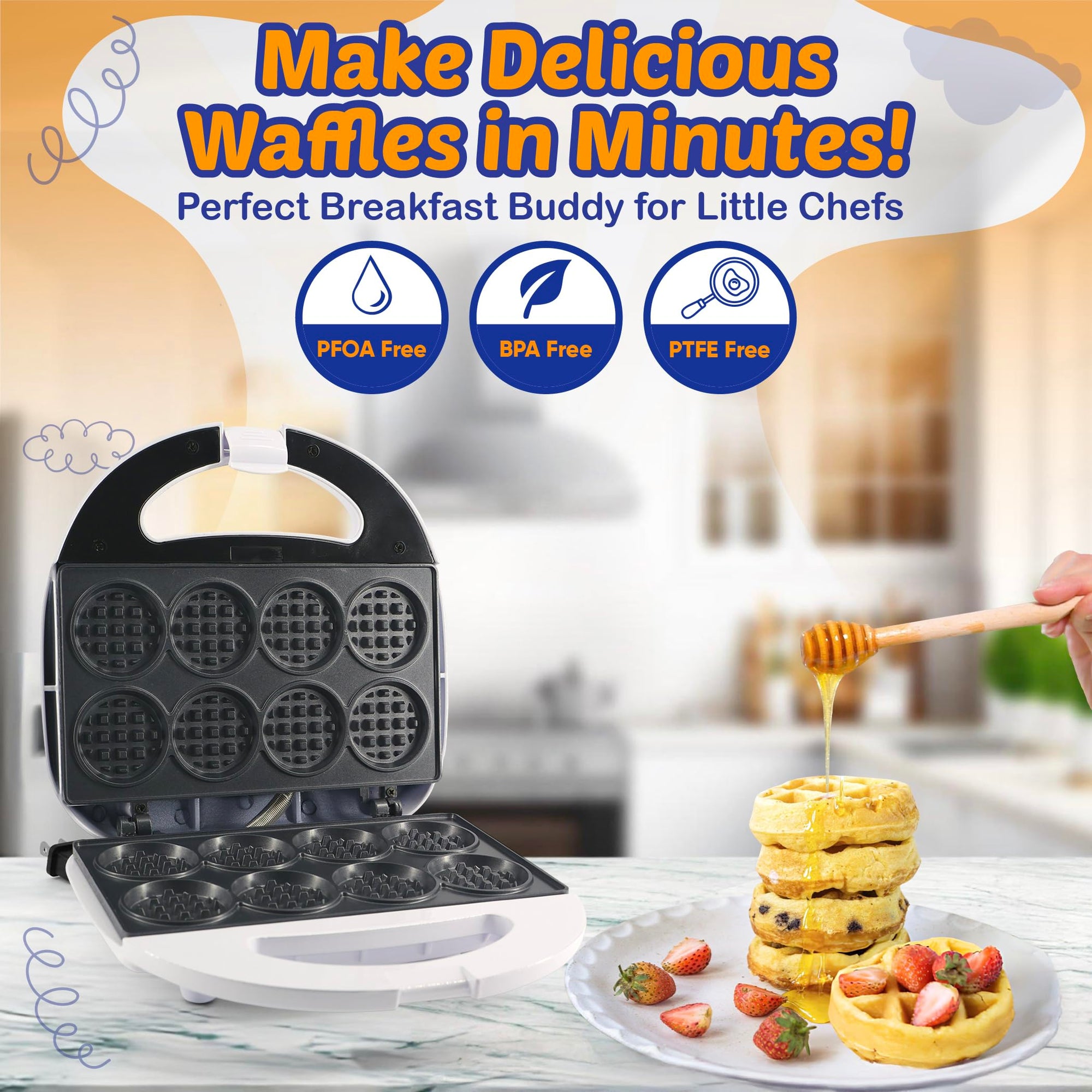 Mini Waffle Bites Maker with FREE Waffle Tongs