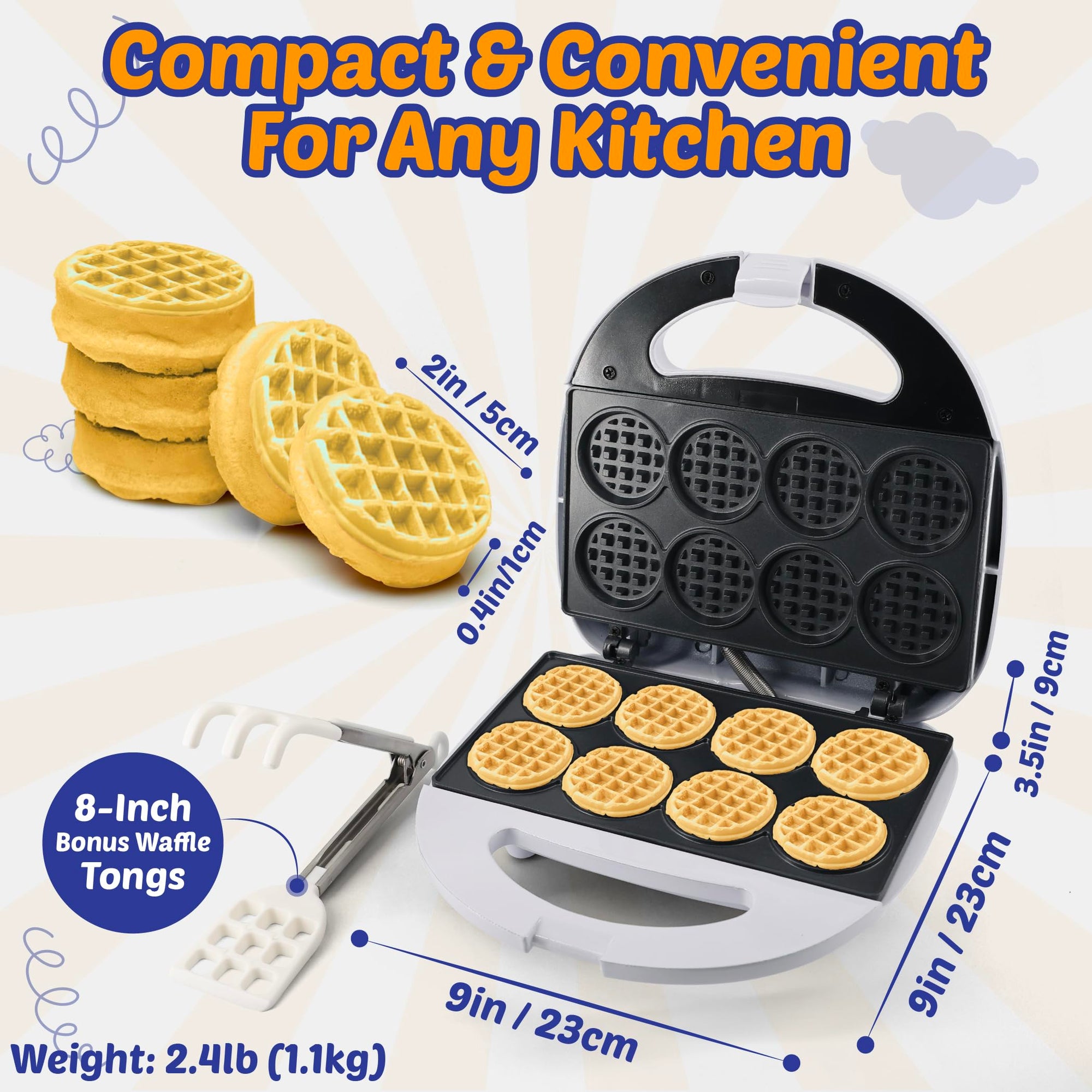 Mini Waffle Bites Maker with FREE Waffle Tongs