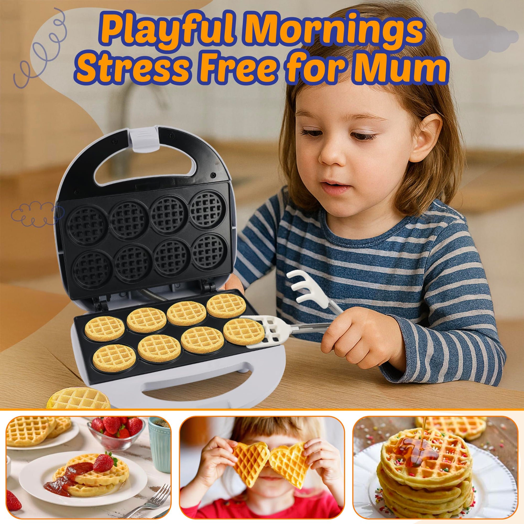 Mini Waffle Bites Maker with FREE Waffle Tongs