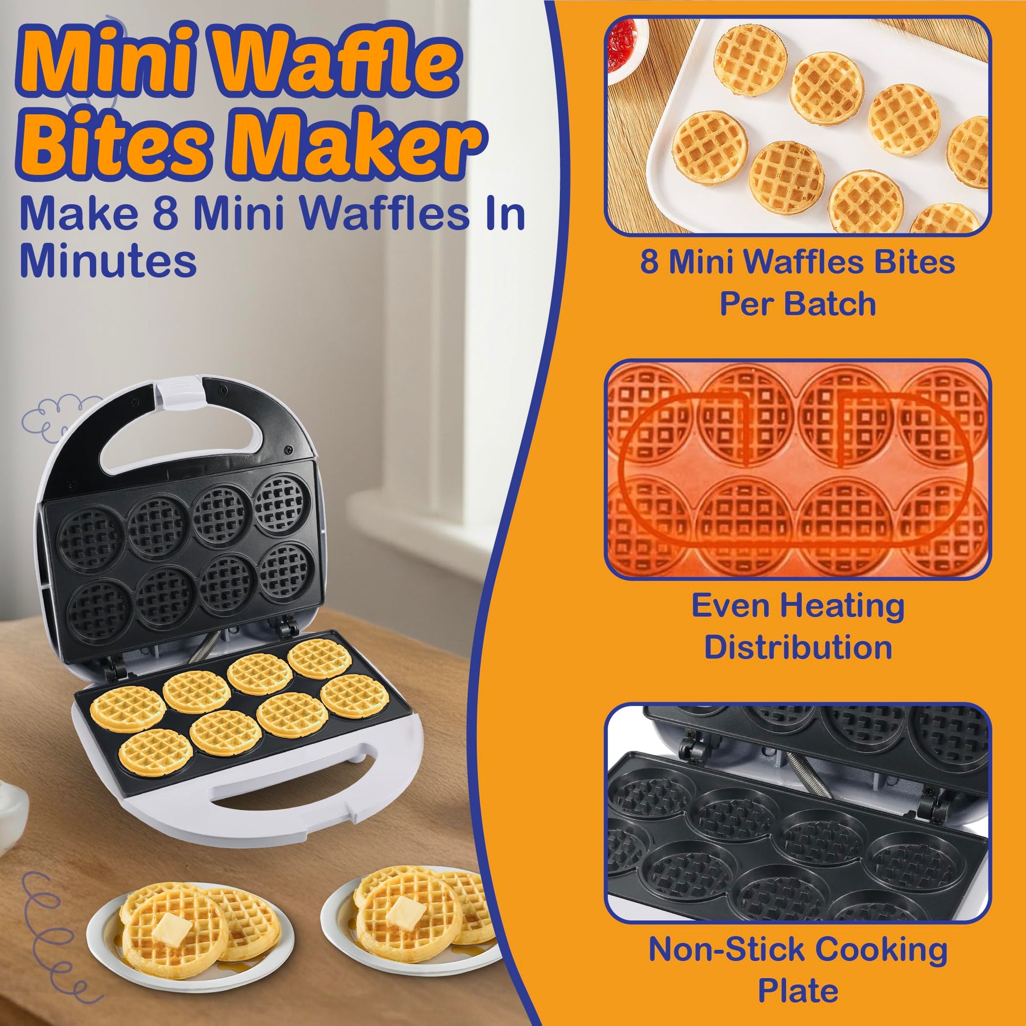Mini Waffle Bites Maker with FREE Waffle Tongs