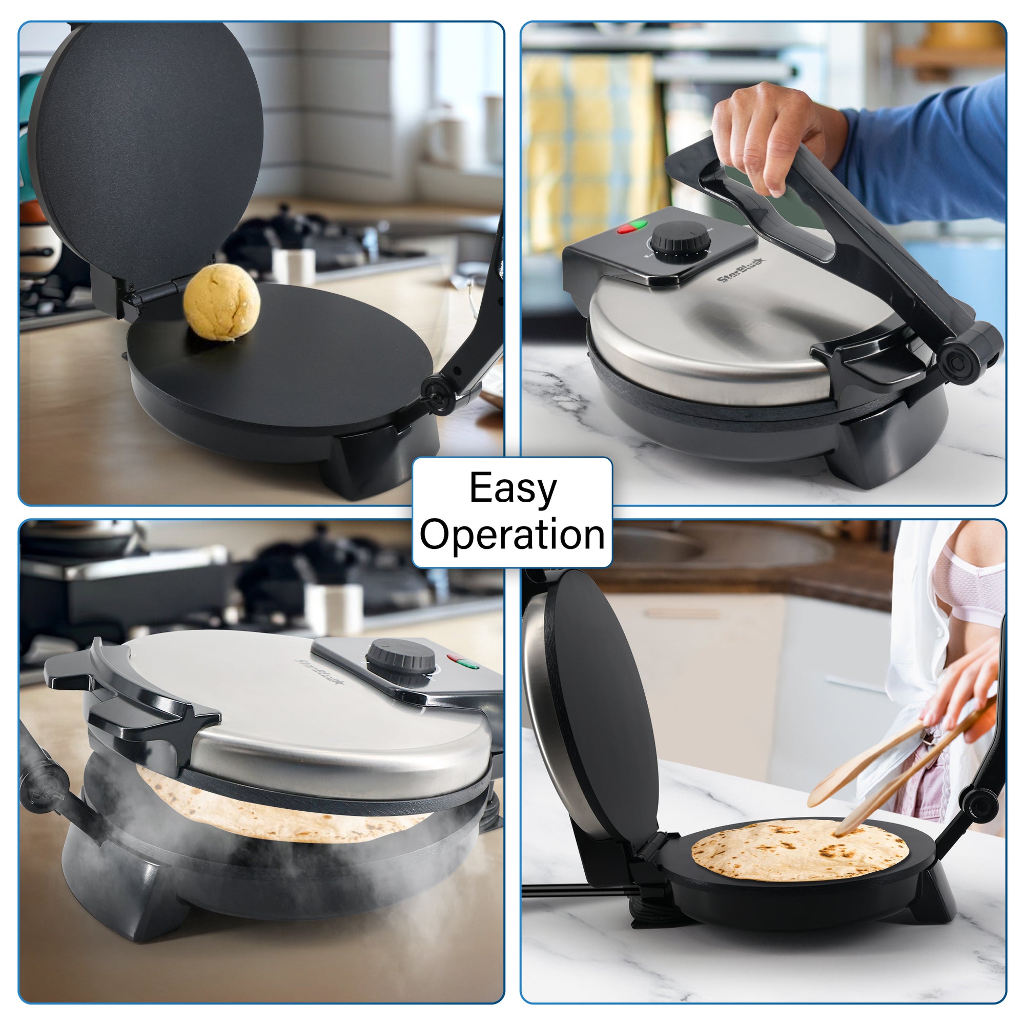 10inch Roti Maker by StarBlue with FREE Roti Warmer and Removable Handle