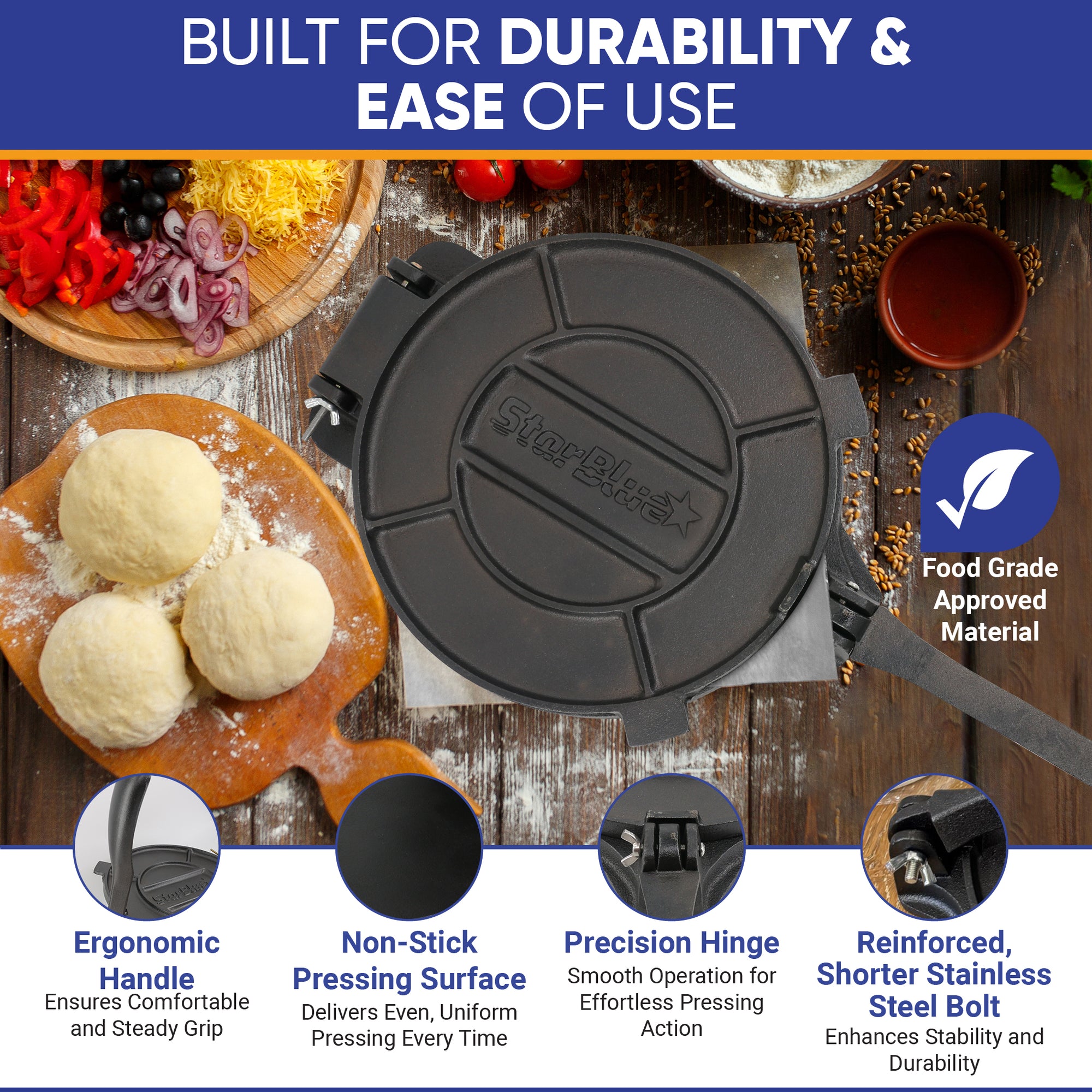 10 Inches Cast Iron Tortilla Press with FREE 100 Pieces Oil Paper