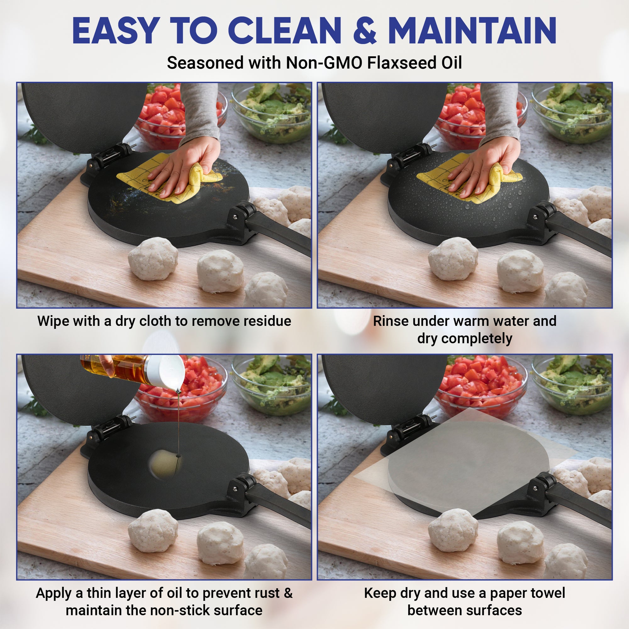 10 Inches Cast Iron Tortilla Press with FREE 100 Pieces Oil Paper