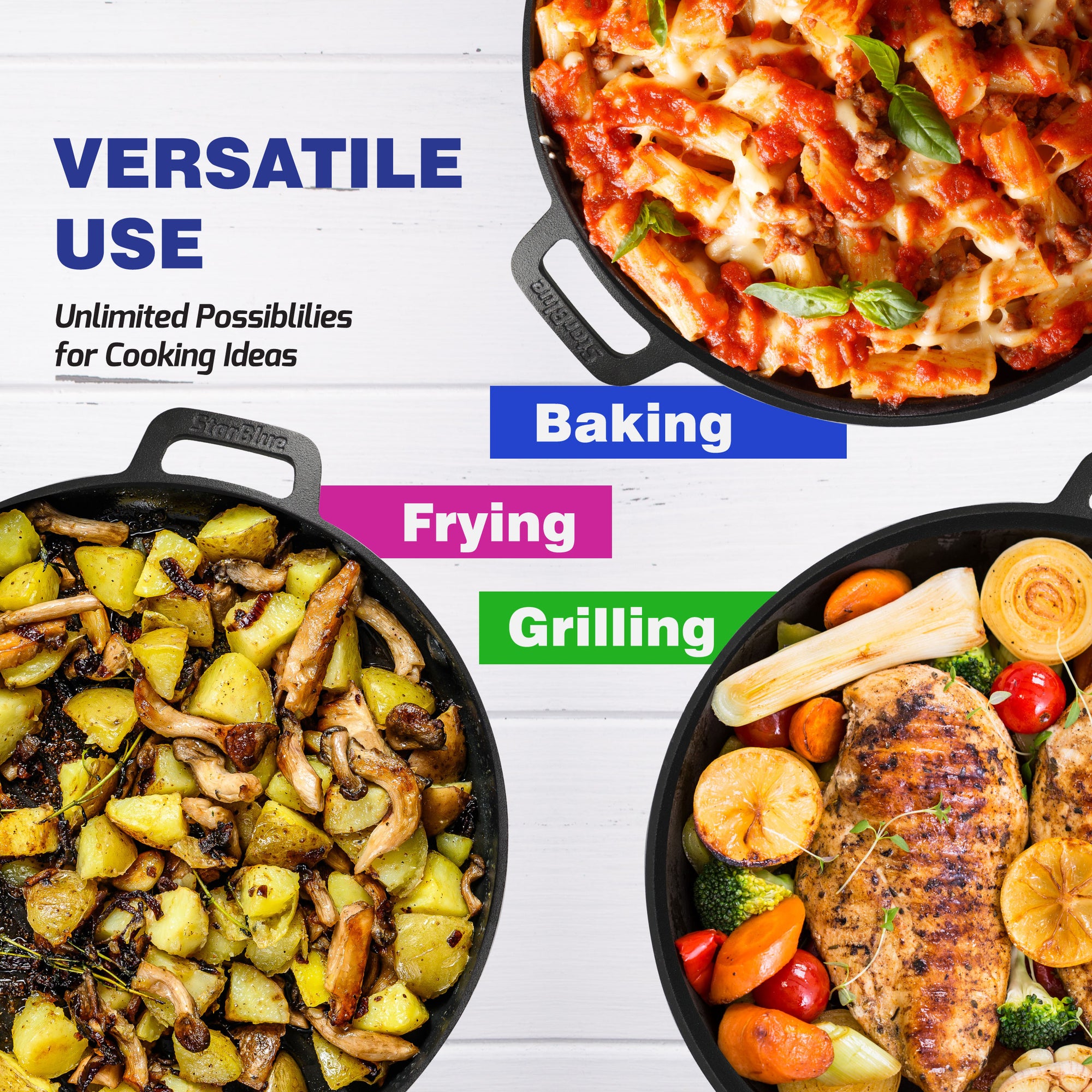 16 Inch Cast Iron Pizza Pan Round Griddle with FREE Silicone Handles and Recipes Ebook