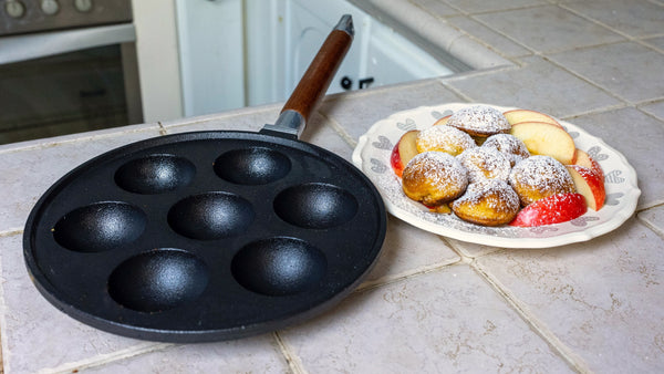 7-Hole Cast Iron Aebleskiver Pan Detachable Wooden Handle