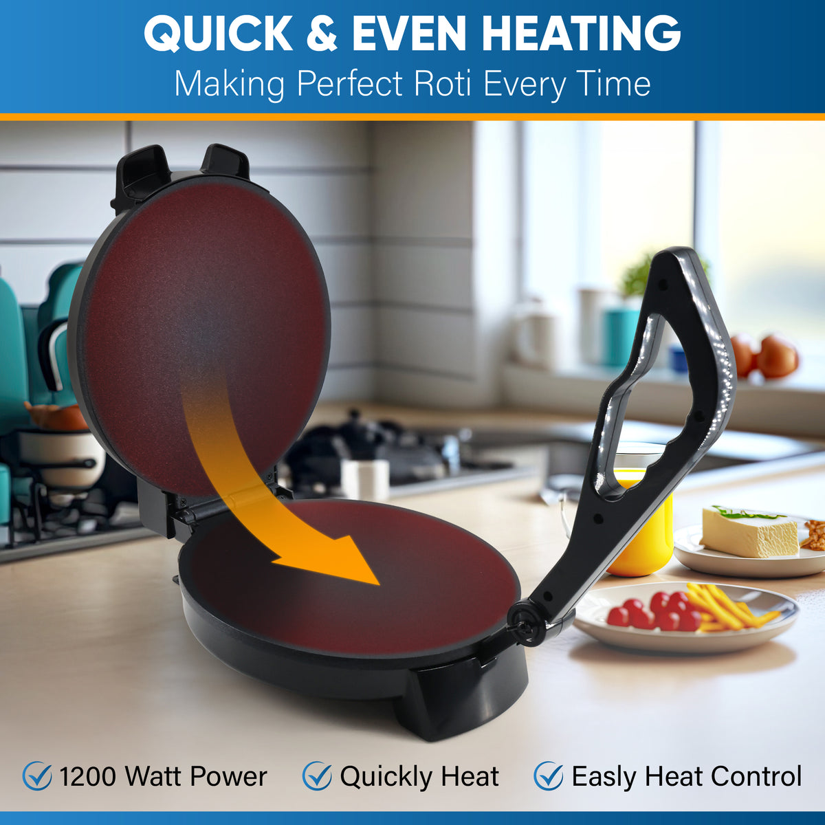 10inch Roti Maker by StarBlue with FREE Roti Warmer and Removable Hand