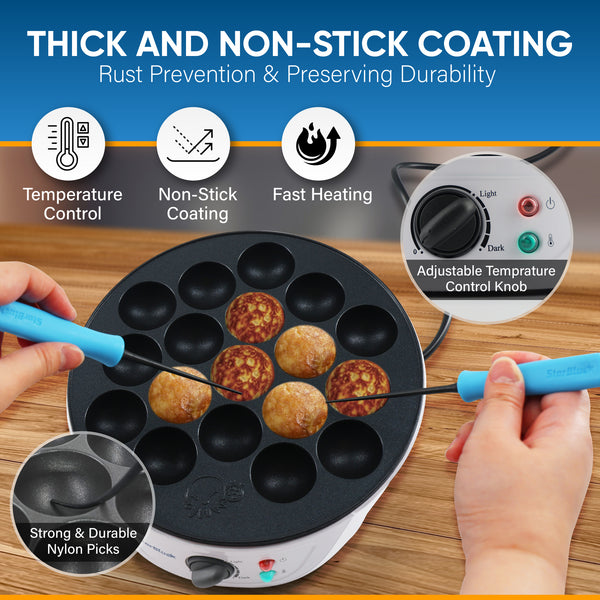 Takoyaki Maker Machine with Temperature Control and 2 Free Takoyaki Picks