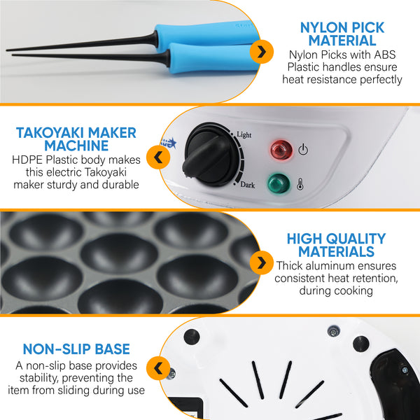 Takoyaki Maker Machine with Temperature Control and 2 Free Takoyaki Picks