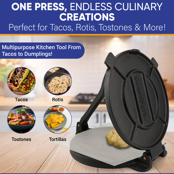 10 Inches Cast Iron Tortilla Press with FREE 100 Pieces Oil Paper