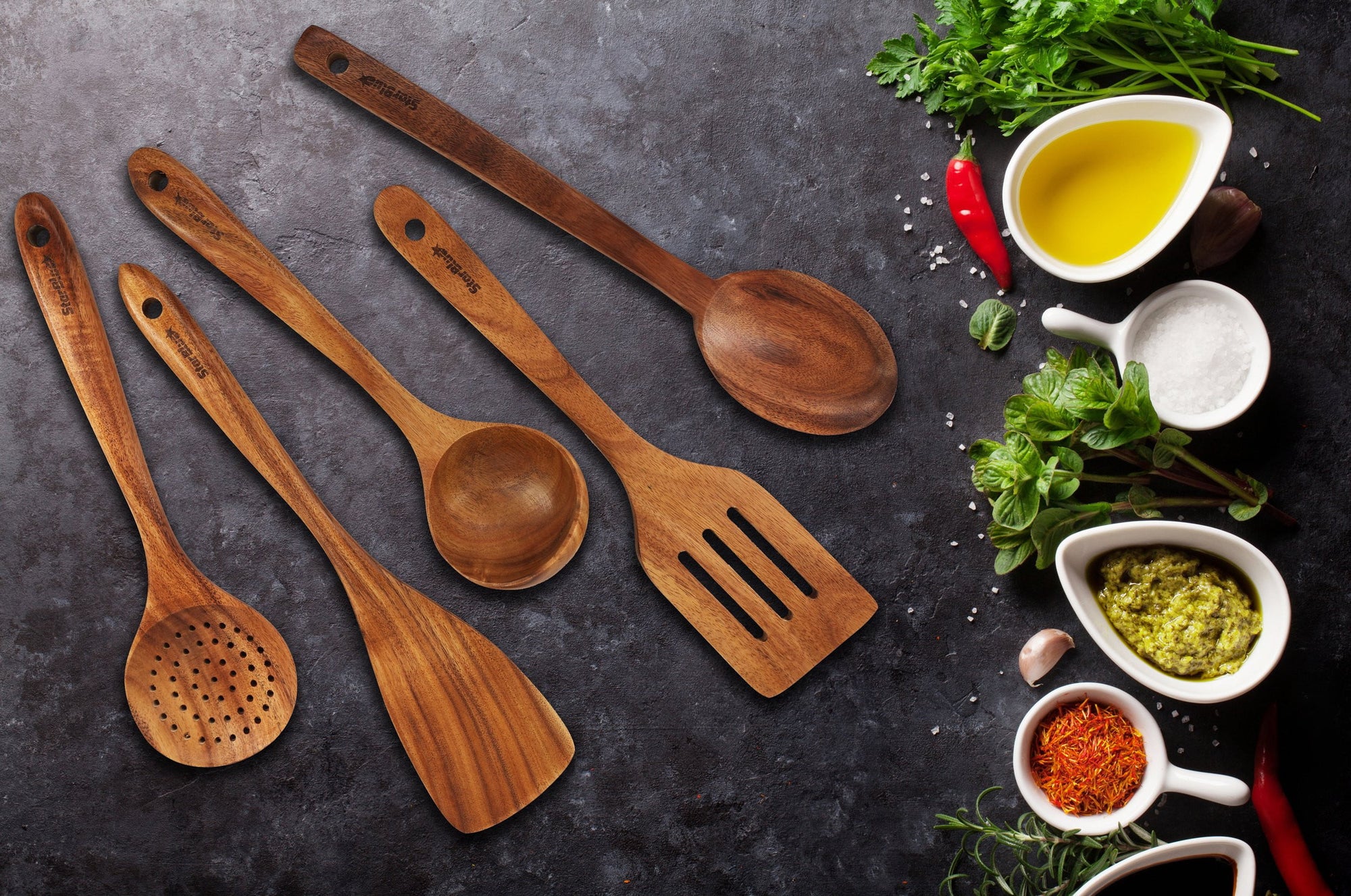 6 Pieces Acacia Wooden Cooking Utensils Set