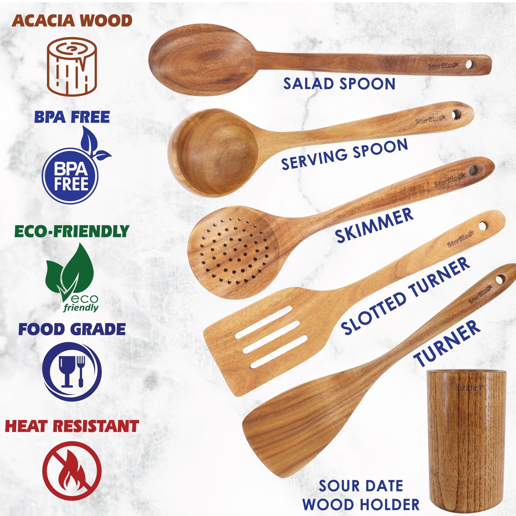 wooden kitchen utensils Set of 6 Pieces- Wooden Kitchen Utensils
