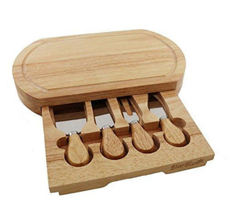 Cheese Board Set with 4 Knives and Slide Out Drawer - StarBlue