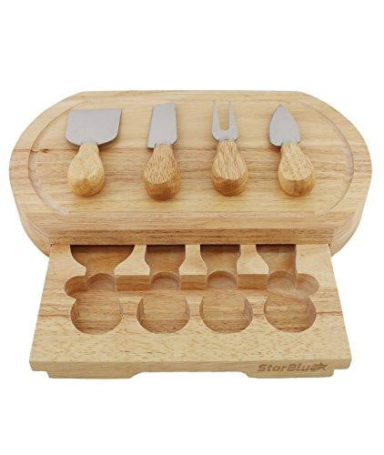 Cheese Board Set with 4 Knives and Slide Out Drawer - StarBlue