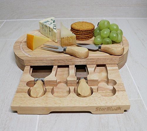 Cheese Board Set with 4 Knives and Slide Out Drawer - StarBlue