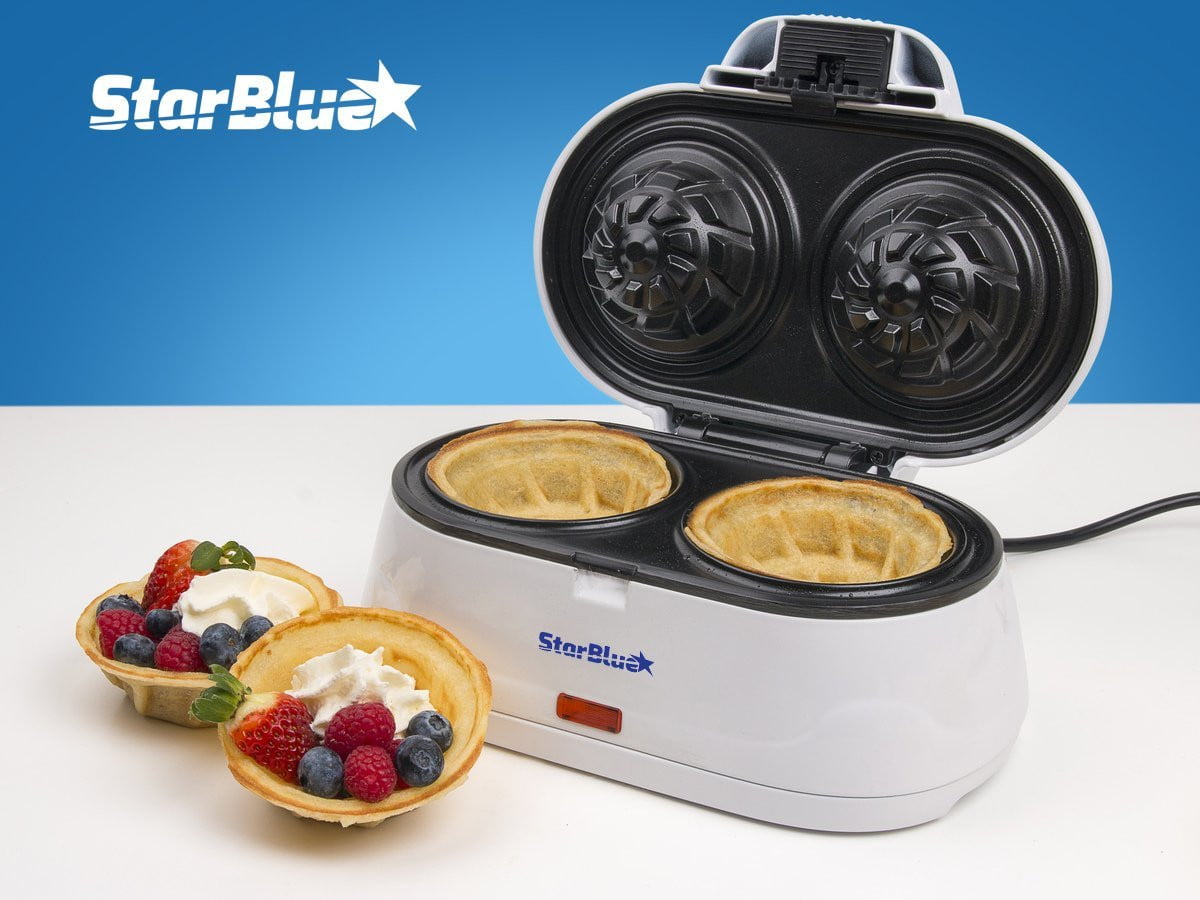 Double Waffle Bowl Maker by StarBlue - White - Make Bowl Shapes Belgian Waffles in Minutes | Best for Serving Ice Cream and Fruit | Gift Ideas