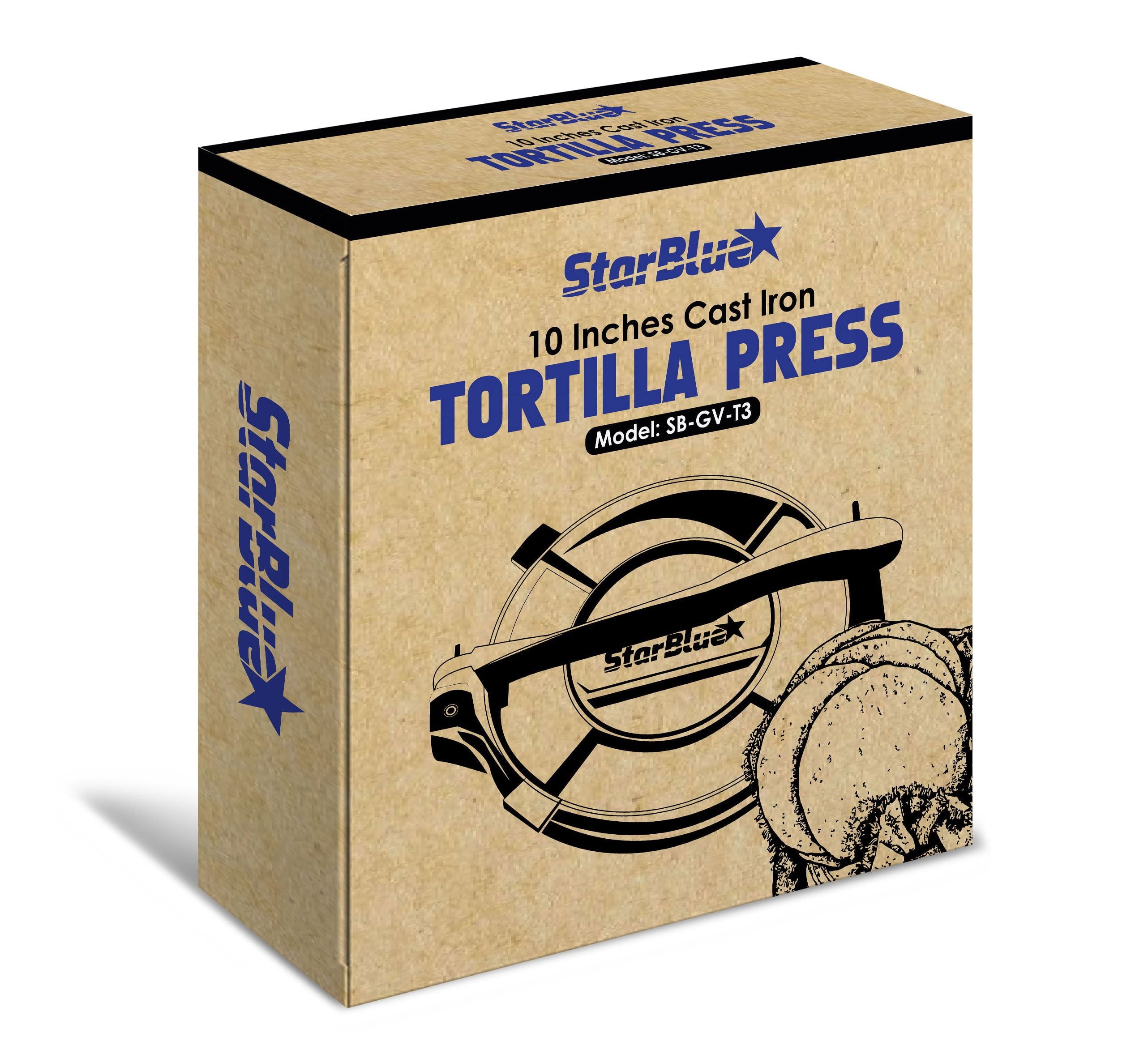 10 Inch Cast Iron Tortilla Press and 10 Inches Ceramic Tortilla Warmer by  StarBlue with FREE Recipes ebook