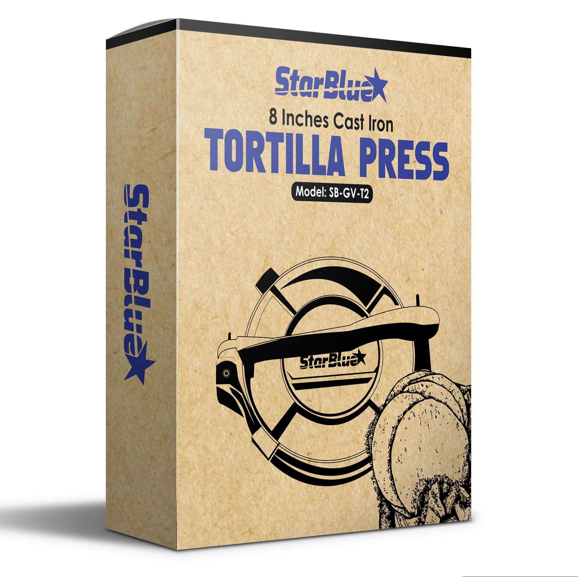8 Inch Cast Iron Tortilla Press with FREE 100 Pieces Oil Paper and Recipes e-book
