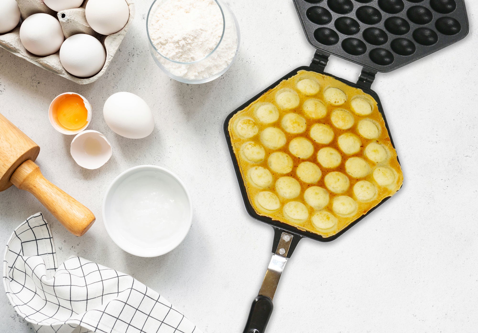 Bubble Waffle Maker Pan with FREE Recipe ebook and Tongs