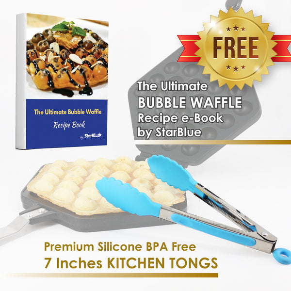 Bubble Waffle Maker Pan with FREE Recipe ebook and Tongs
