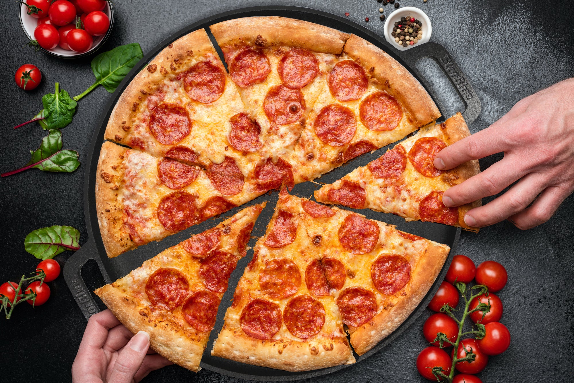 16 Inch Cast Iron Pizza Pan Round Griddle with FREE Silicone Handles and Recipes Ebook