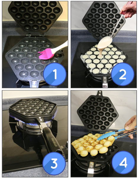 Bubble Waffle Maker Pan with FREE Recipe ebook and Tongs